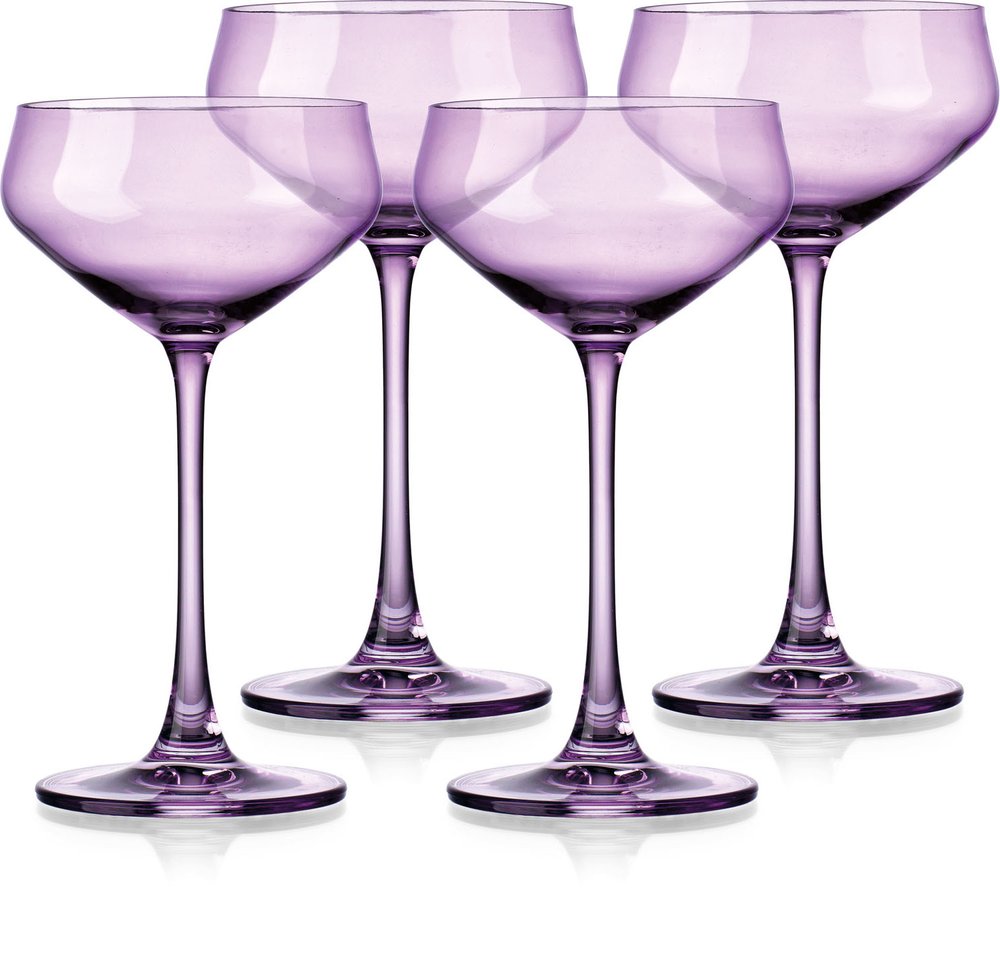 Set of Four Purple Crystal Shallow Bowl Stemmed Coupe