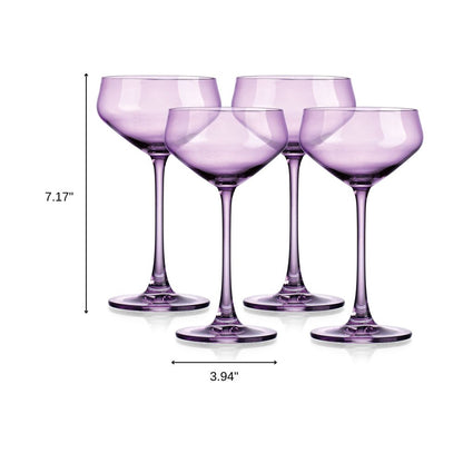 Set of Four Purple Crystal Shallow Bowl Stemmed Coupe