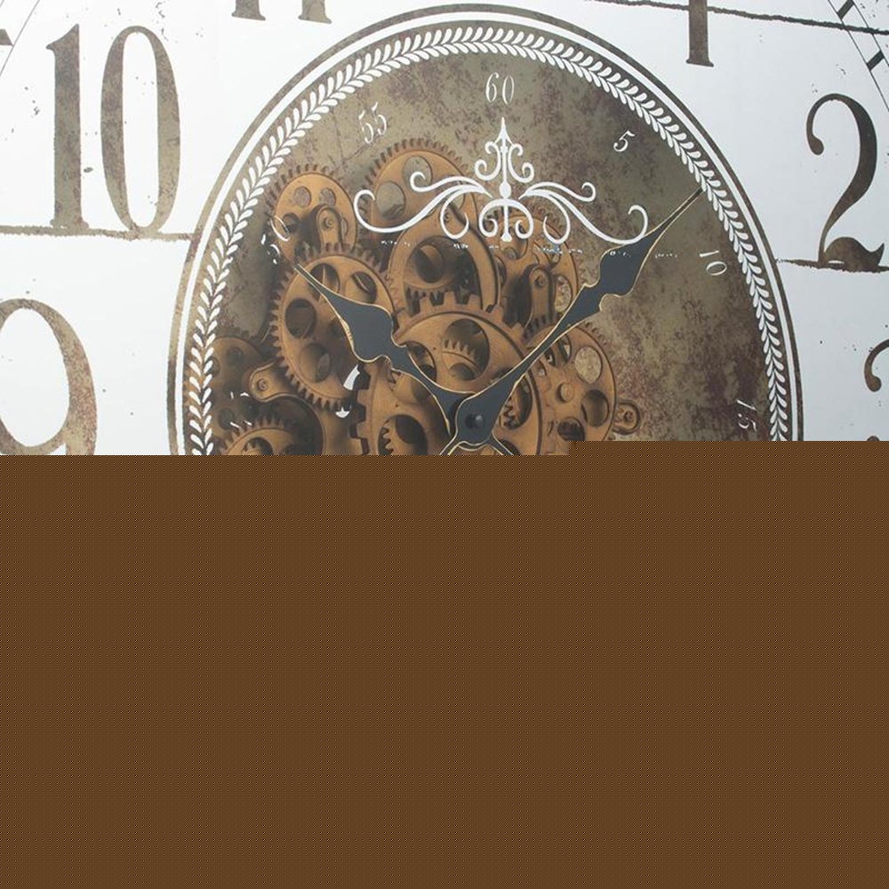 32" Circle Gold and Silver Metal and Mirror Analog Exposed Gear Wall Clock