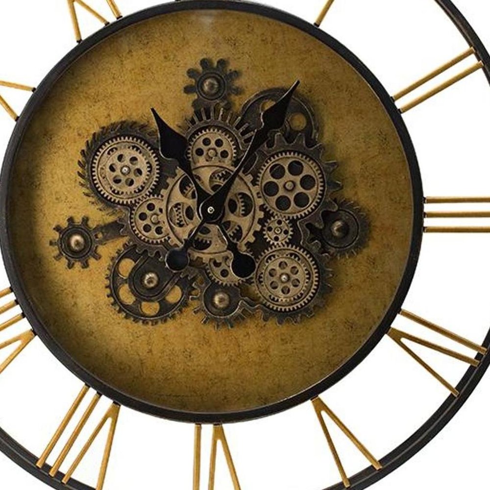 28" Circle Copper Metal and Glass Analog Exposed Gear Wall Clock