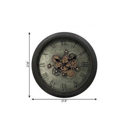 28" Circle Black and Gray Wood and Glass Analog Exposed Gear Wall Clock