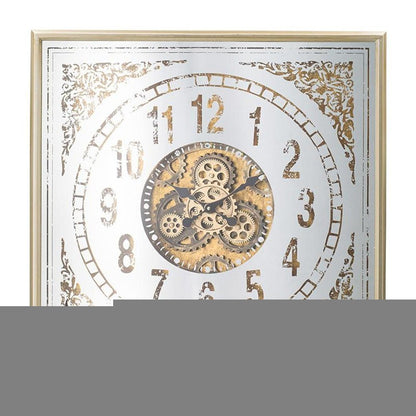 32" Square Gold and Silver Wood and Mirror Analog Exposed Gear Wall Clock