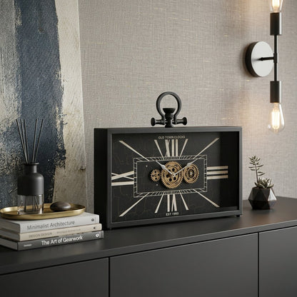 13" Black and Gold Metal and Glass Analog Vintage Style Crackle Wall Clock