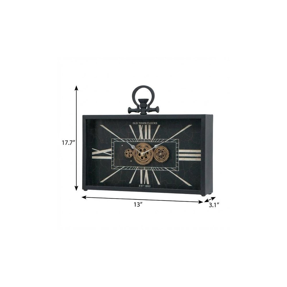 13" Black and Gold Metal and Glass Analog Vintage Style Crackle Wall Clock