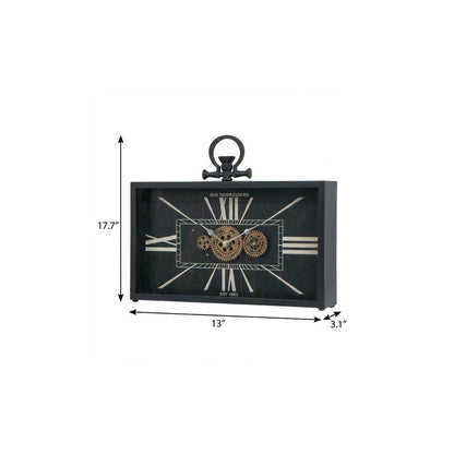 13" Black and Gold Metal and Glass Analog Vintage Style Crackle Wall Clock