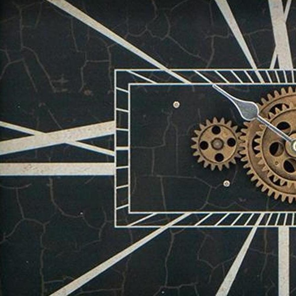 13" Black and Gold Metal and Glass Analog Vintage Style Crackle Wall Clock