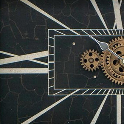 13" Black and Gold Metal and Glass Analog Vintage Style Crackle Wall Clock