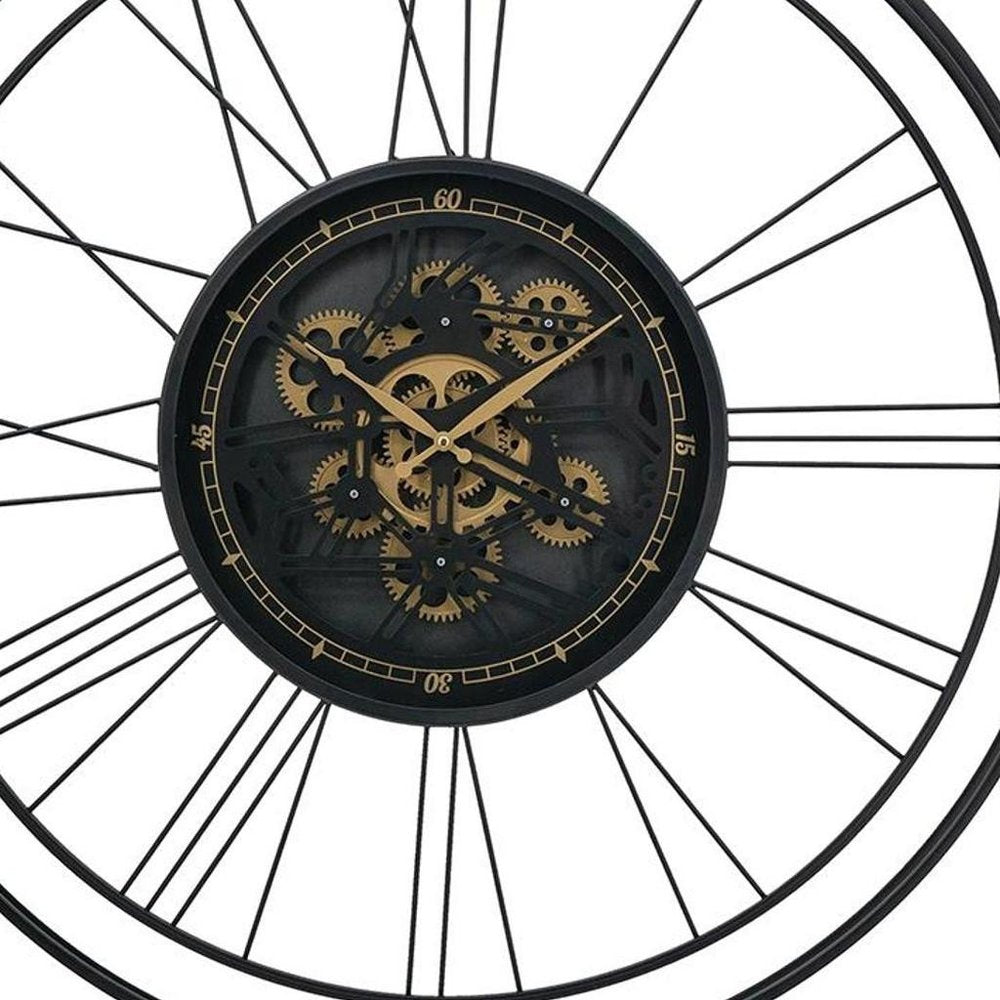 32" Circle Black and Gold Metal and Glass Analog Exposed Gear Wall Clock