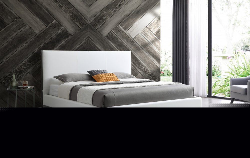 White Wood And Faux Leather King Bed Frame With USB