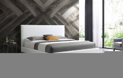 White Wood And Faux Leather King Bed Frame With USB