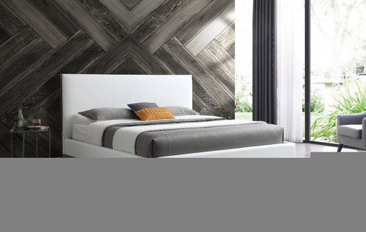 White Wood And Faux Leather King Bed Frame With USB