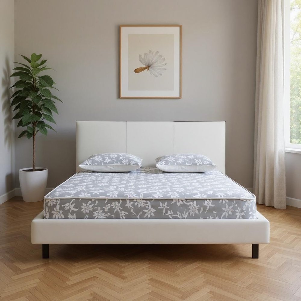 White Wood And Faux Leather King Bed Frame With USB