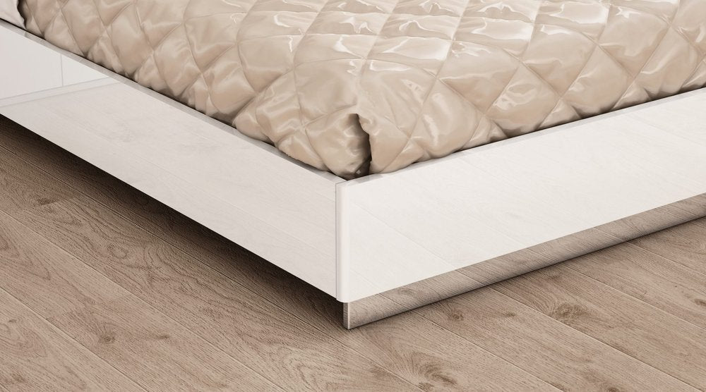 White And Taupe Wood Queen Bed Frame