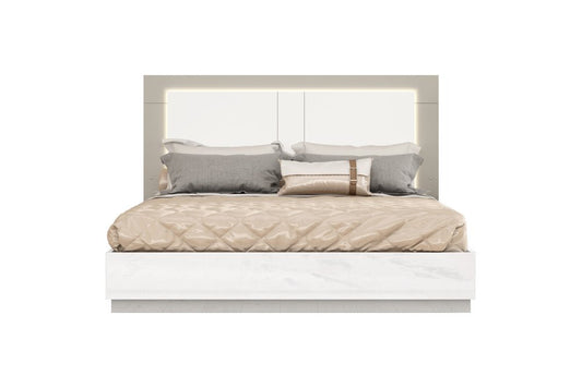 White And Taupe Wood Queen Bed Frame