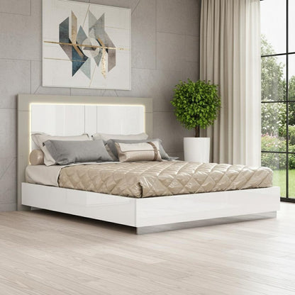 White And Taupe Wood Queen Bed Frame