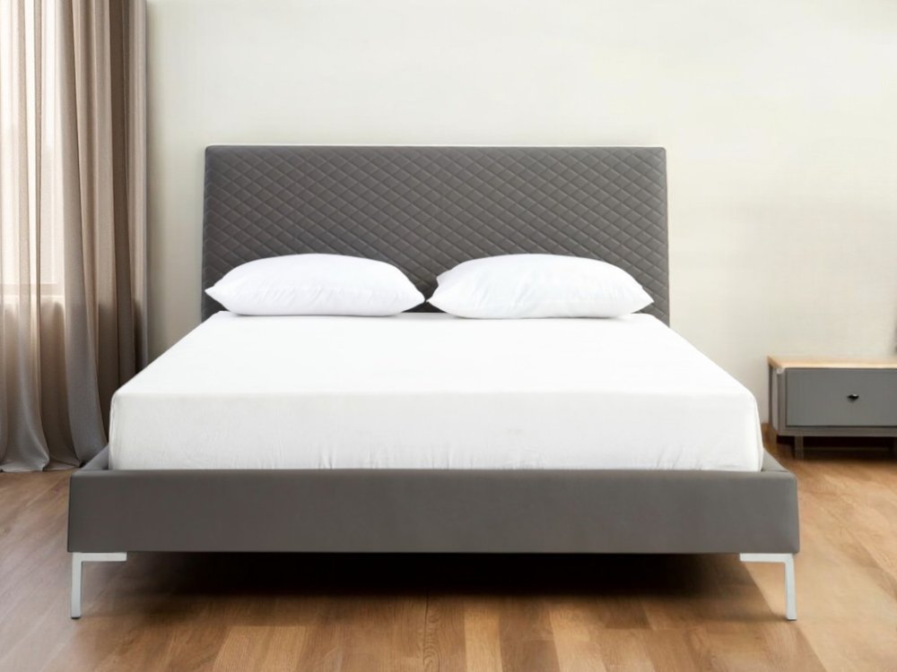 Dark Gray Faux Leather Queen Bed Frame