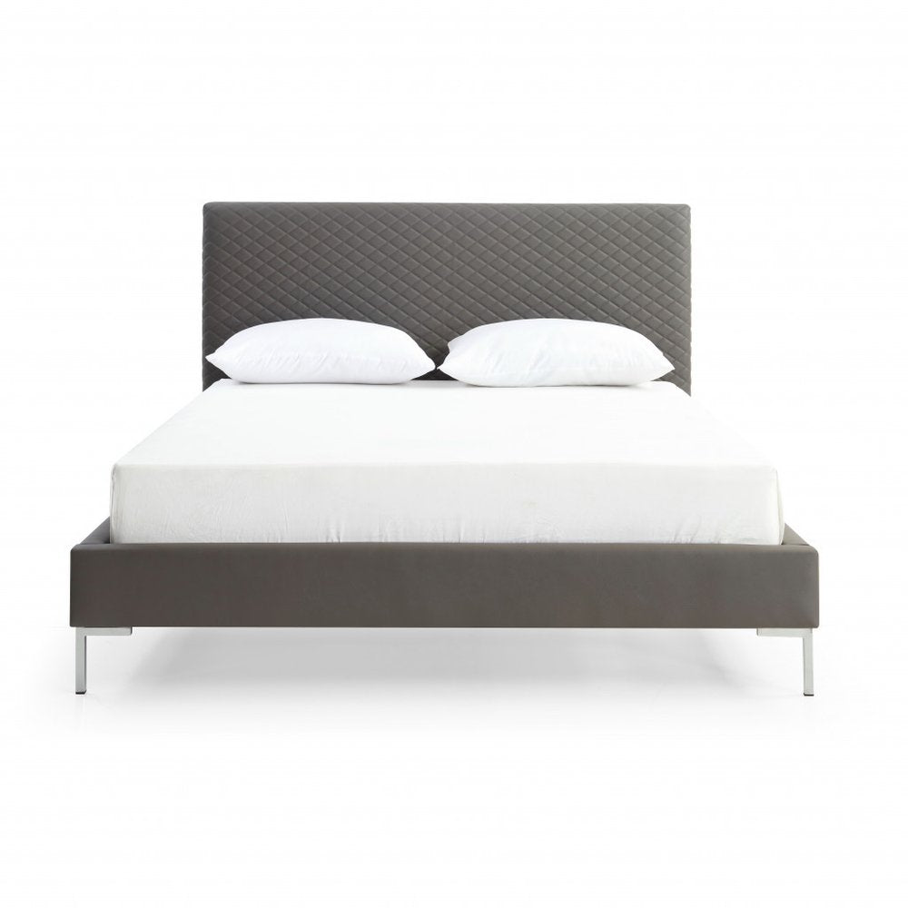 Dark Gray Faux Leather Queen Bed Frame