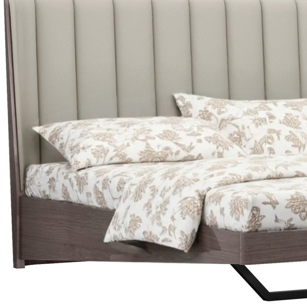 King Grey Upholstered Faux Leather and Ivory Gloss Bed Frame