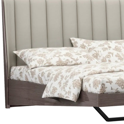 King Grey Upholstered Faux Leather and Ivory Gloss Bed Frame