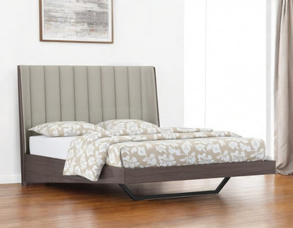 Queen Grey Upholstered Faux Leather and Ivory Gloss Bed Frame