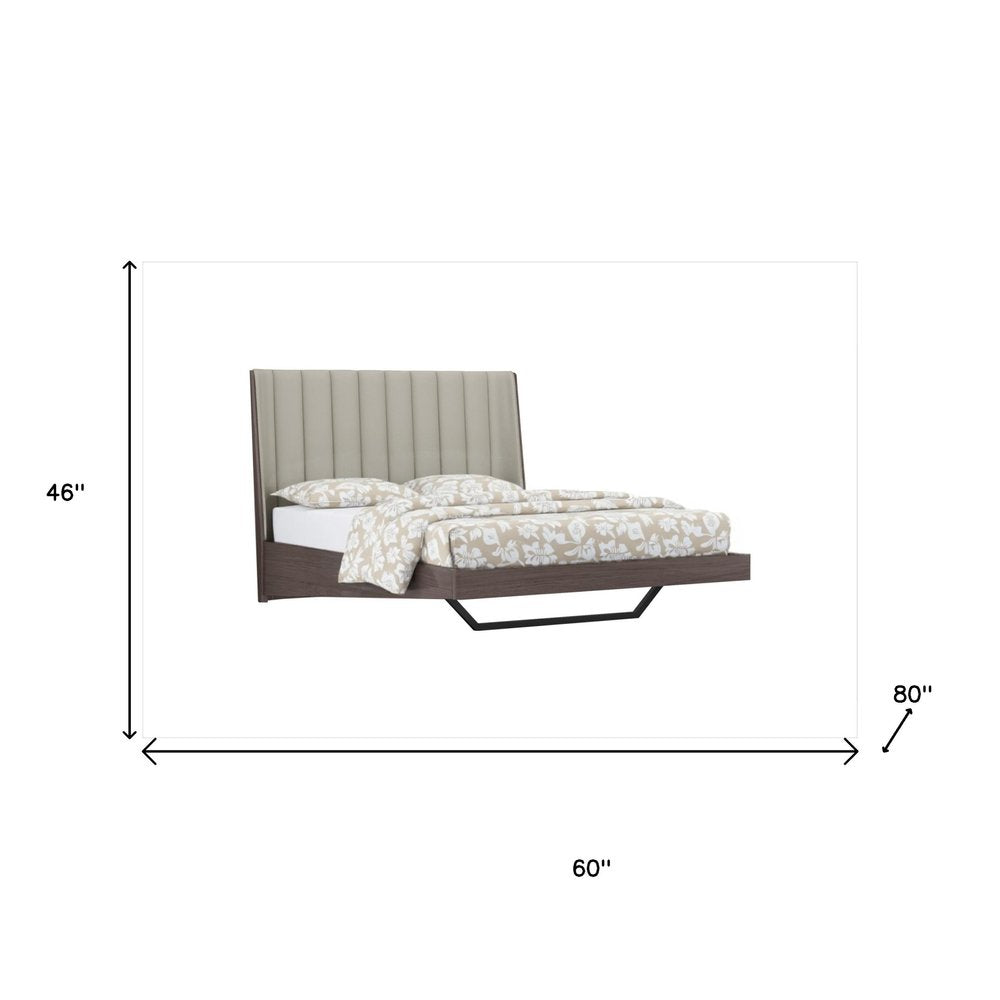 Queen Grey Upholstered Faux Leather and Ivory Gloss Bed Frame