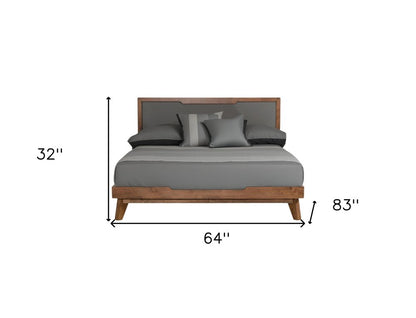 Gray and Brown Wood And Linen Queen Bed Frame