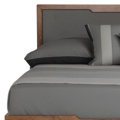 Gray and Brown Wood And Linen Queen Bed Frame