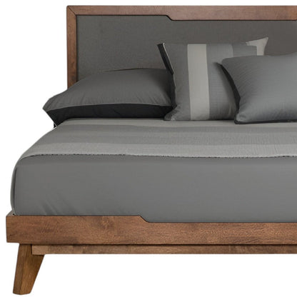 Gray and Brown Wood And Linen Queen Bed Frame