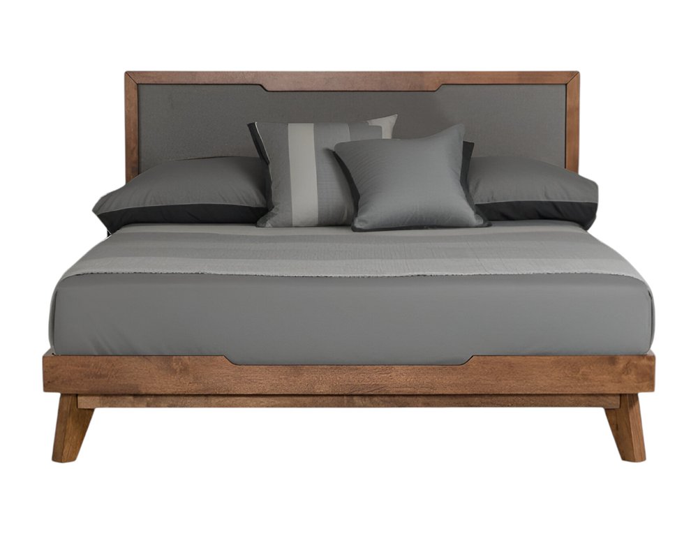Gray and Brown Wood And Linen Queen Bed Frame