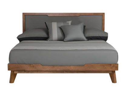 Gray and Brown Wood And Linen Queen Bed Frame