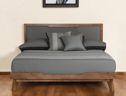 Gray and Brown Wood And Linen California King Bed Frame