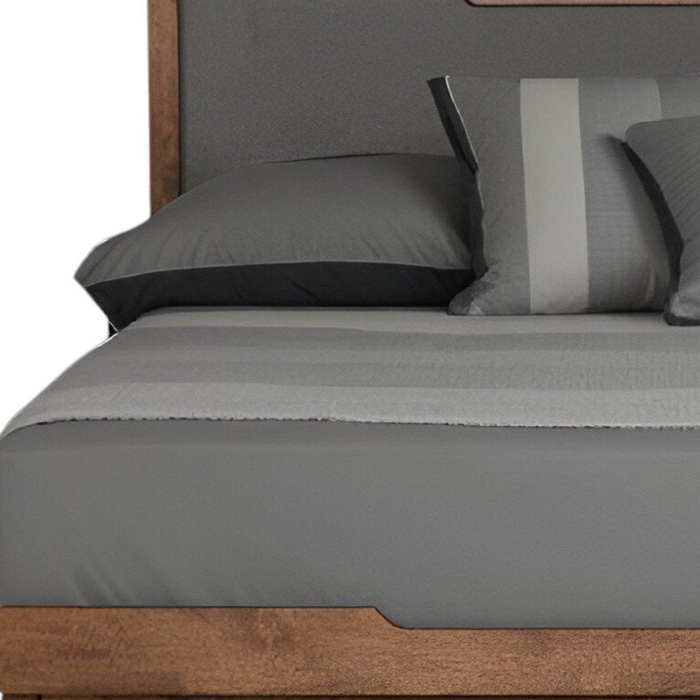 Gray and Brown Wood And Linen California King Bed Frame