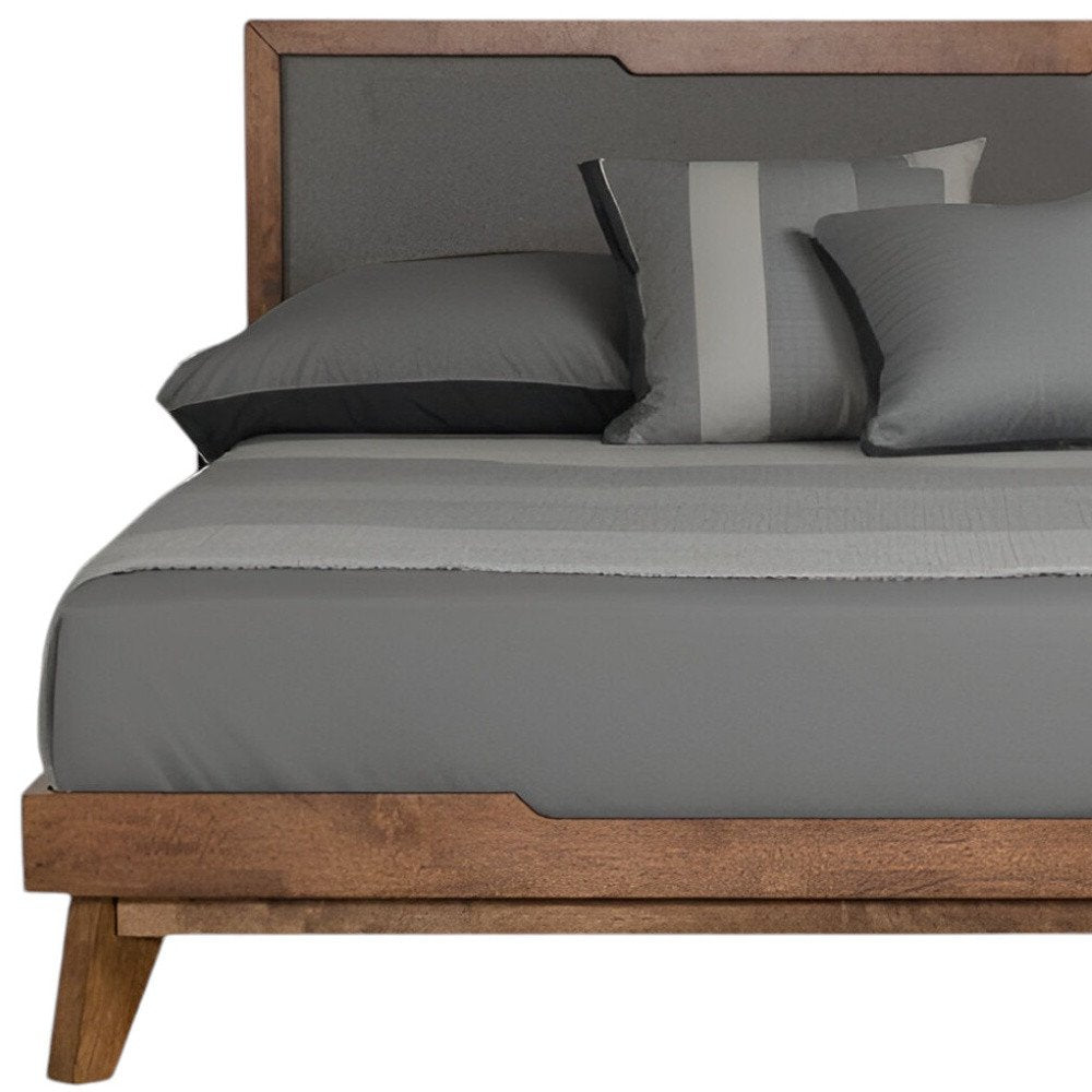 Gray and Brown Wood And Linen California King Bed Frame