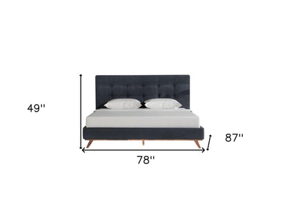 Gray and Brown Wood And Tufted Polyester King Bed Frame