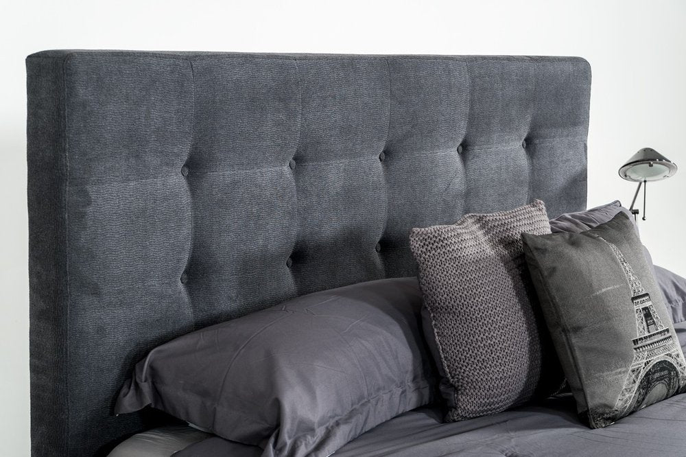 Gray and Brown Wood And Tufted Polyester King Bed Frame