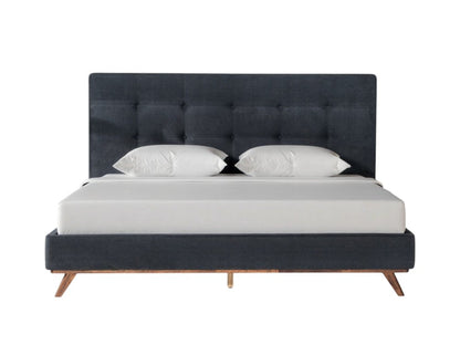 Gray and Brown Wood And Tufted Polyester King Bed Frame