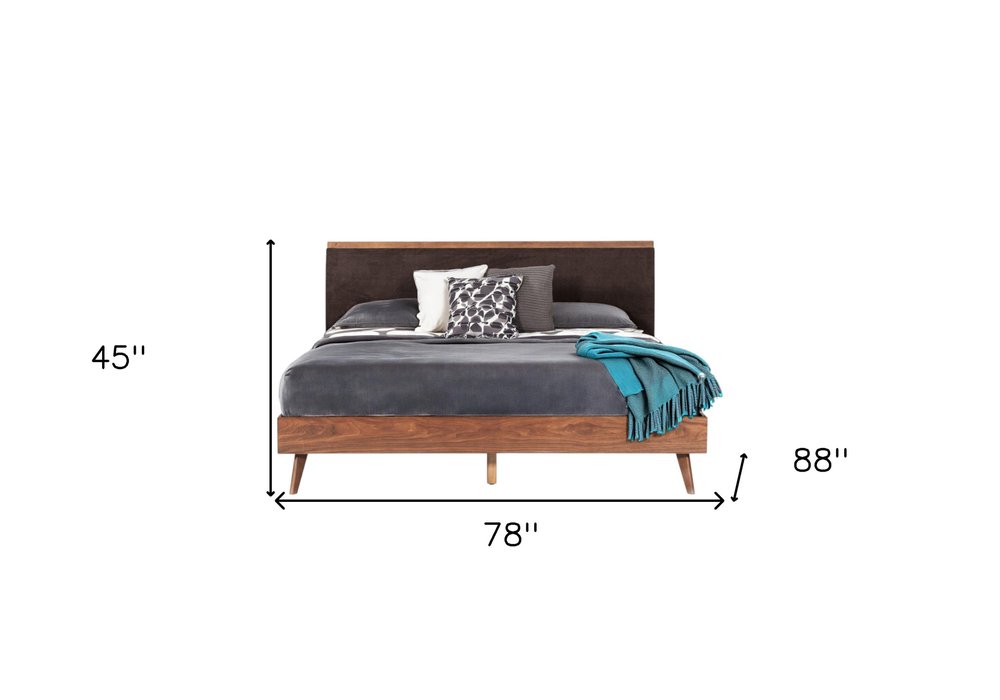 Brown Wood Upholstered King Bed Frame