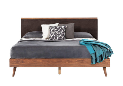 Brown Wood Upholstered King Bed Frame