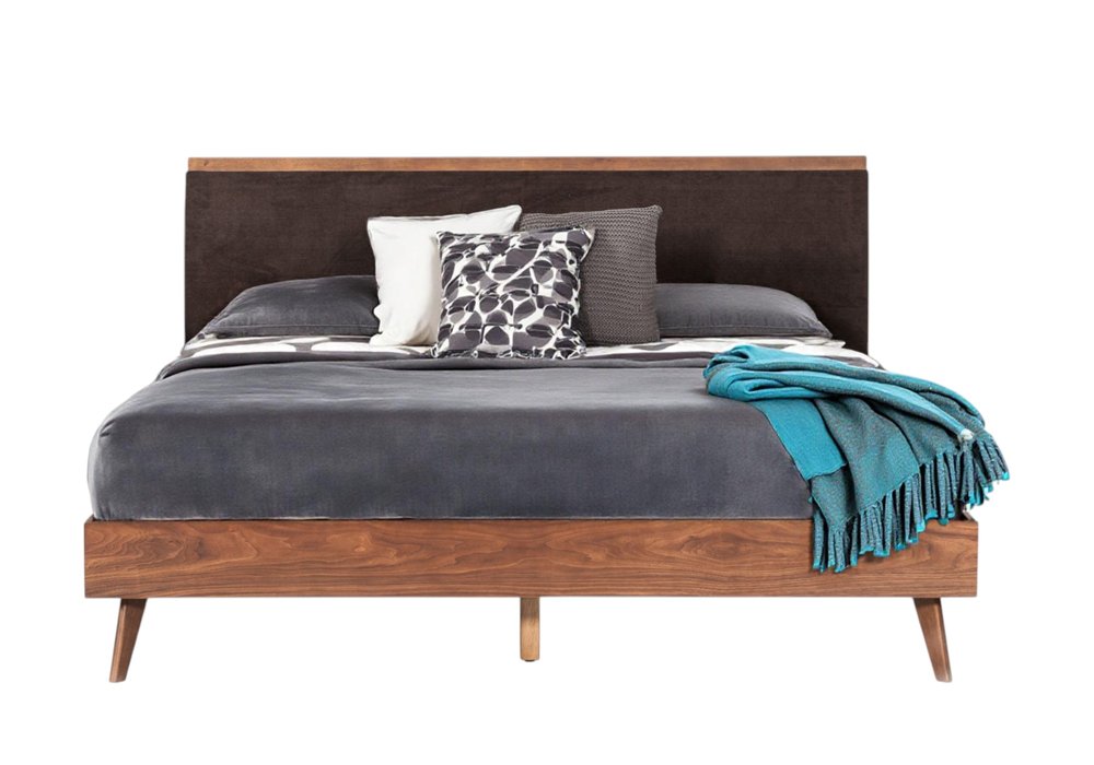 Brown Wood Upholstered King Bed Frame