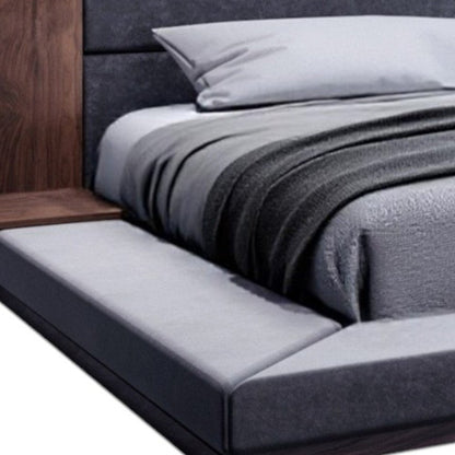 Brown and Gray Wood Upholstered King Bed Frame