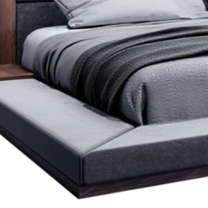 Brown and Gray Wood Upholstered King Bed Frame