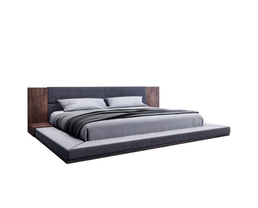 Brown and Gray Wood Upholstered King Bed Frame