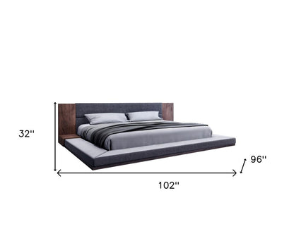 Brown and Gray Wood Upholstered King Bed Frame
