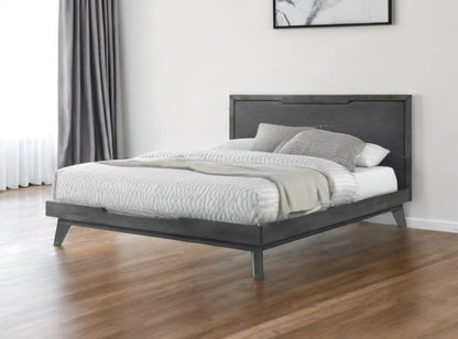 Gray Wood And Linen King Bed Frame