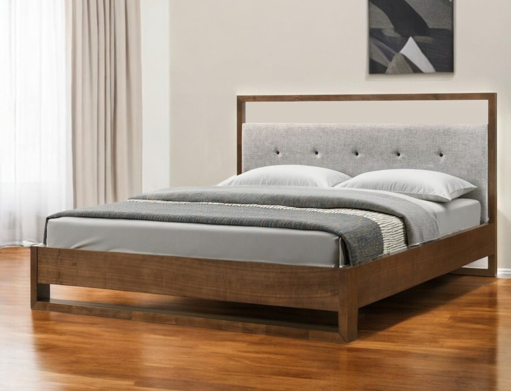 Brown and Gray Wood Tufted Upholstered Queen Bed Frame