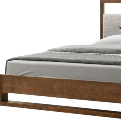 Brown and Gray Wood Tufted Upholstered Queen Bed Frame