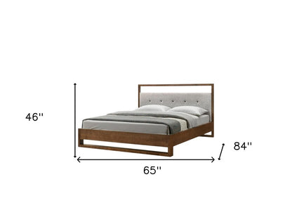 Brown and Gray Wood Tufted Upholstered Queen Bed Frame