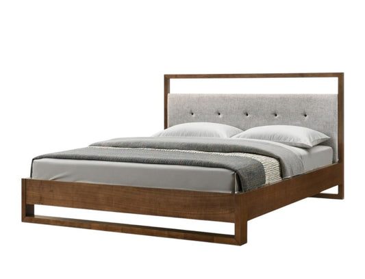 Brown and Gray Wood Tufted Upholstered Queen Bed Frame