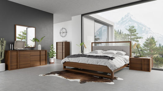 Brown and Gray Wood Tufted Upholstered California King Bed Frame