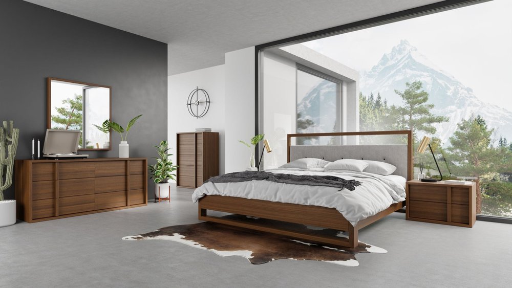 Brown and Gray Wood Tufted Upholstered California King Bed Frame